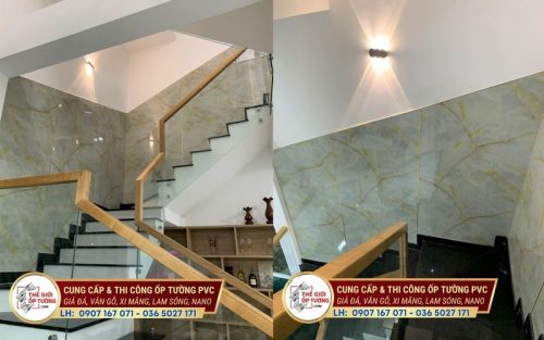 Thi công ốp tường cầu thang lamri, vách ốp cầu thang đẹp quận 12 TPHCM
