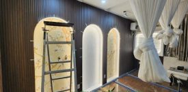 Hoàn thiện ốp tường lam sóng, tranh dán tường, sàn gỗ SPA quận 10