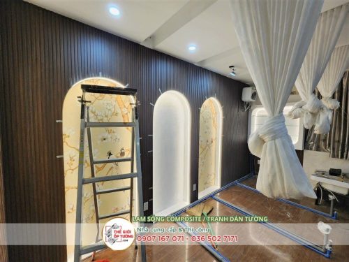 Hoàn thiện ốp tường lam sóng, tranh dán tường, sàn gỗ SPA quận 10