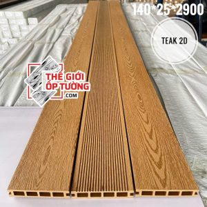 Tấm ốp tường sàn composite ngoài trời - Sàn Lỗ màu teak 2D