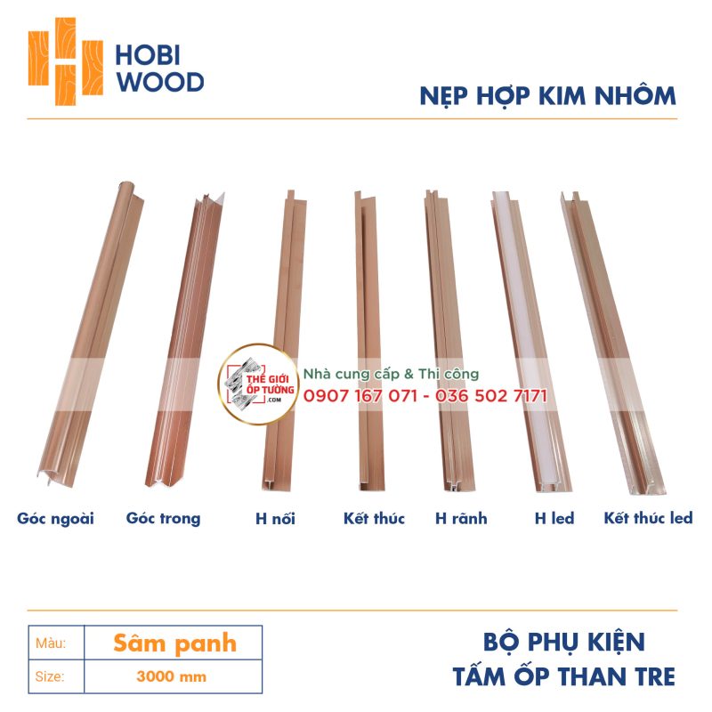 Nẹp Hợp Kim Nhôm - Phụ Kiện Tấm Ốp Than Tre HOBI