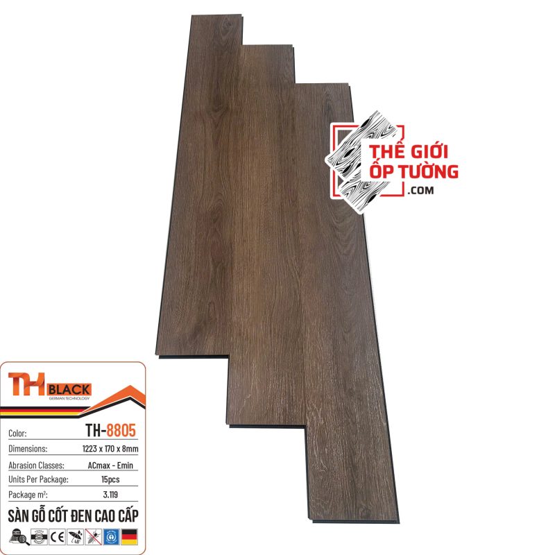 Sàn Gỗ Đức Cốt Đen 8mm cao cấp TH-Black 8805