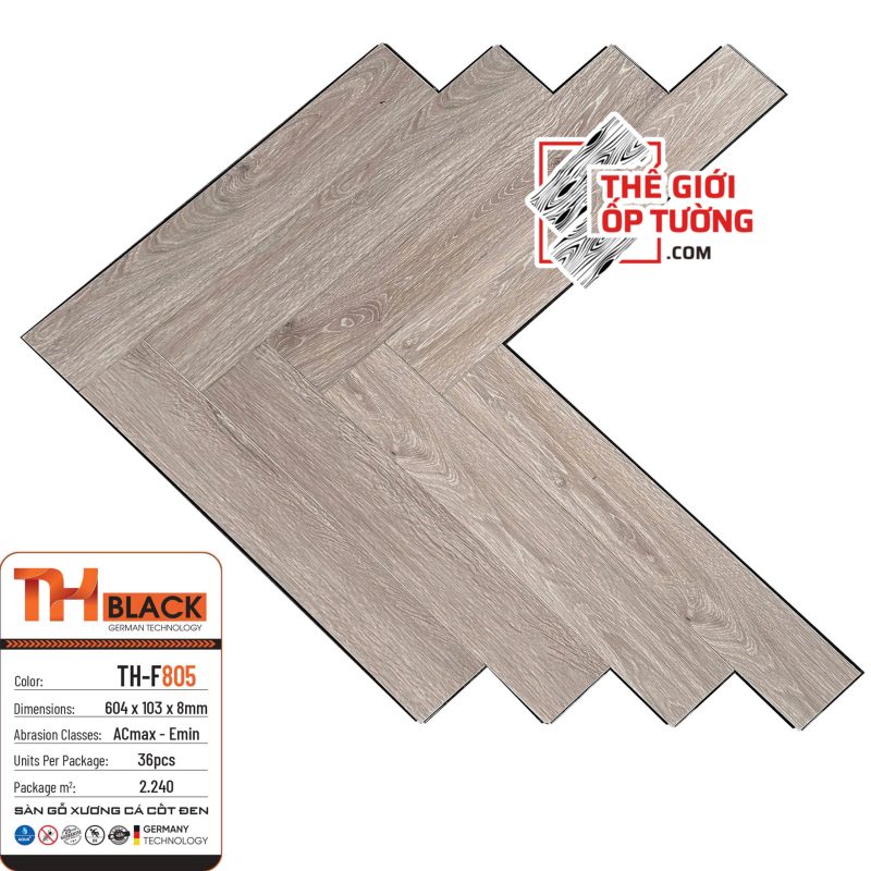 Sàn Gỗ Xương Cá Đức Cốt Đen 8mm cao cấp TH-Black 805