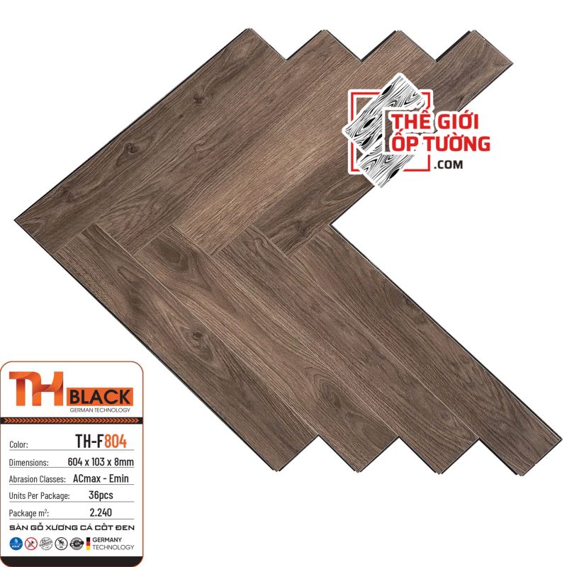 Sàn Gỗ Xương Cá Đức Cốt Đen 8mm cao cấp TH-Black 804