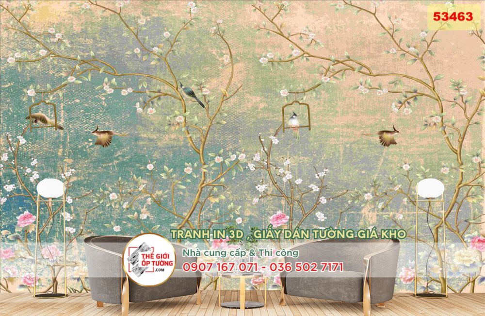 Tranh Dán Tường in 3D phong cách indochine theo yêu cầu 06