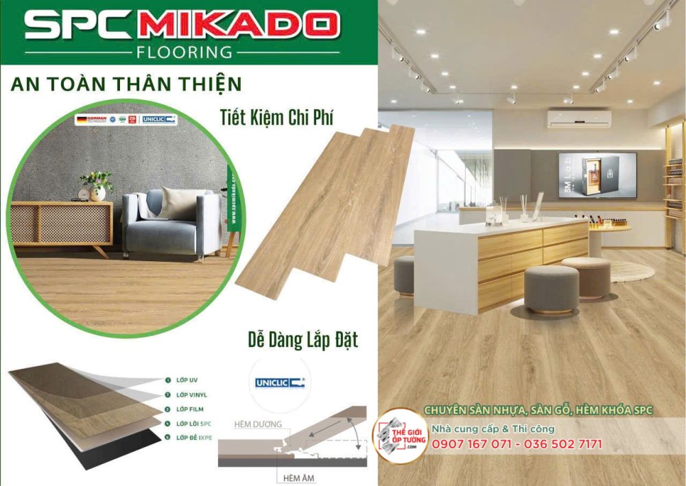 1. Sàn Nhựa Gỗ SPC Hèm Khóa Mikado – Chống Nước 100%