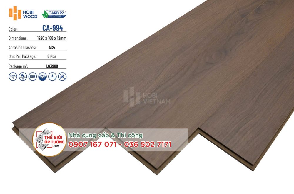 Sàn Gỗ Hobi Wood 12mm CARB P2 đạt chuẩn phát thải Mỹ 994