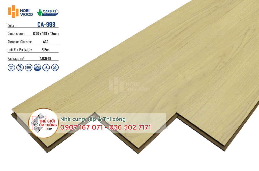Sàn Gỗ Hobi Wood 12mm CARB P2 đạt chuẩn phát thải Mỹ 998