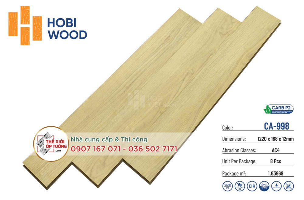 Sàn Gỗ Hobi Wood 12mm CARB P2 đạt chuẩn phát thải Mỹ 998