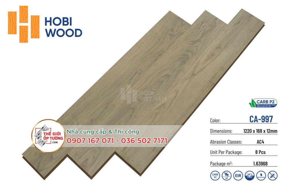 Sàn Gỗ Hobi Wood 12mm CARB P2 đạt chuẩn phát thải Mỹ 997