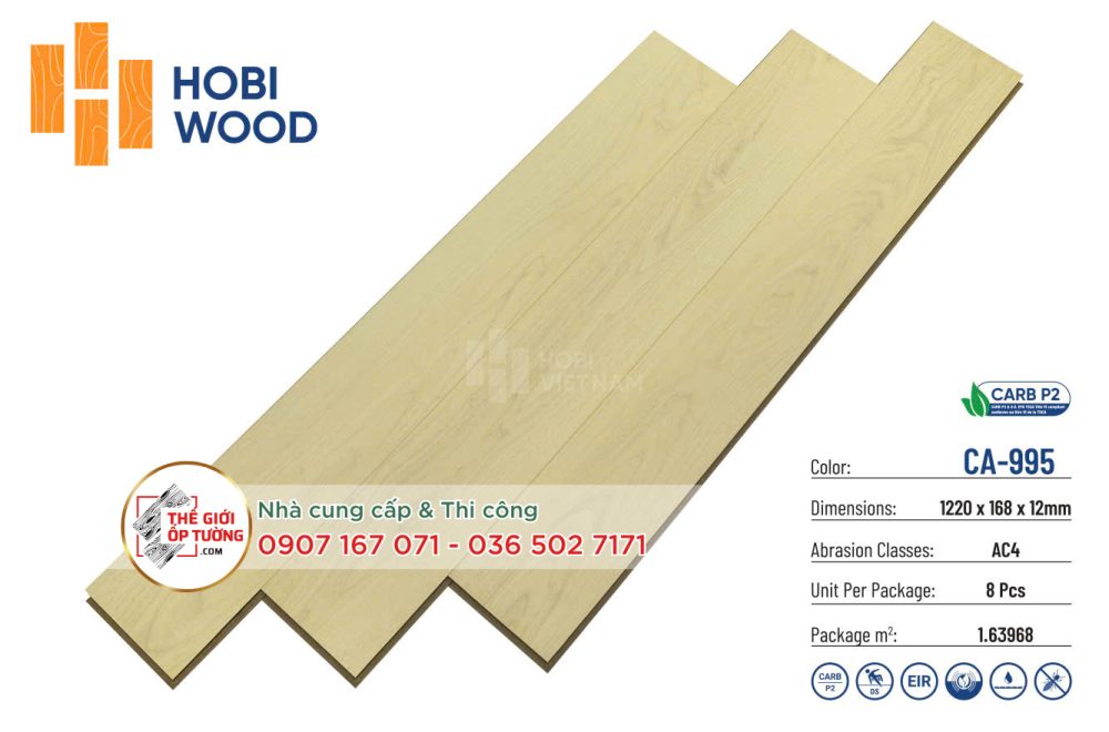 Sàn Gỗ Hobi Wood 12mm CARB P2 đạt chuẩn phát thải Mỹ 995