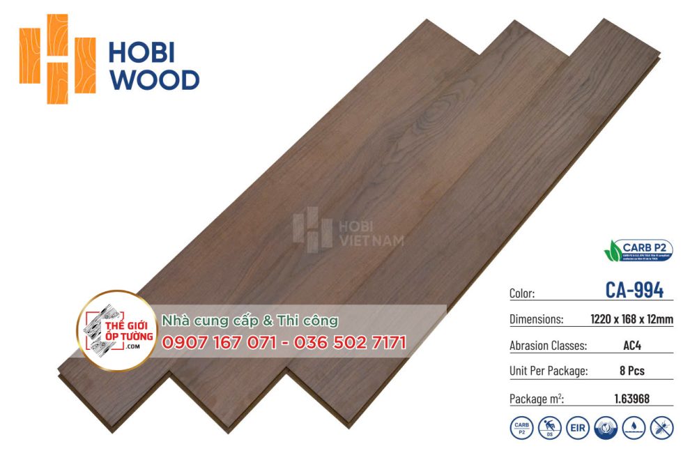 Sàn Gỗ Hobi Wood 12mm CARB P2 đạt chuẩn phát thải Mỹ 994