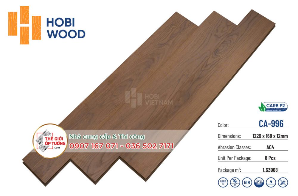Sàn Gỗ Hobi Wood 12mm CARB P2 đạt chuẩn phát thải Mỹ 996