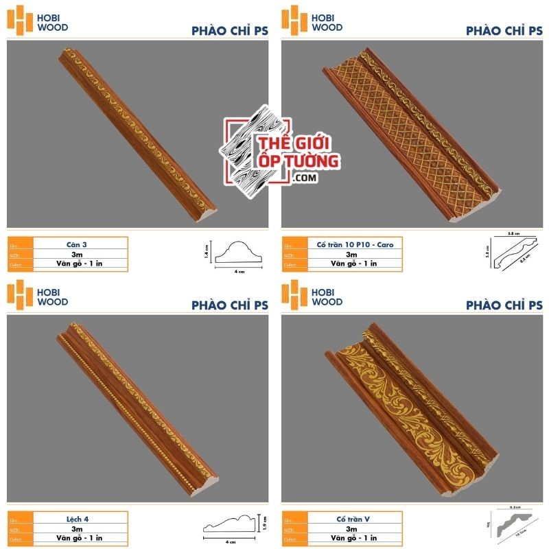 Phào chỉ PS trang trí HOBI - vân gỗ phối vàng