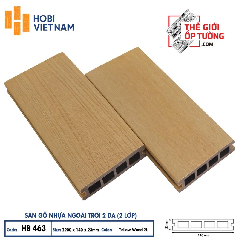 Sàn gỗ nhựa ngoài trời 2 da cao cấp HOBI - sàn lỗ chữ nhật