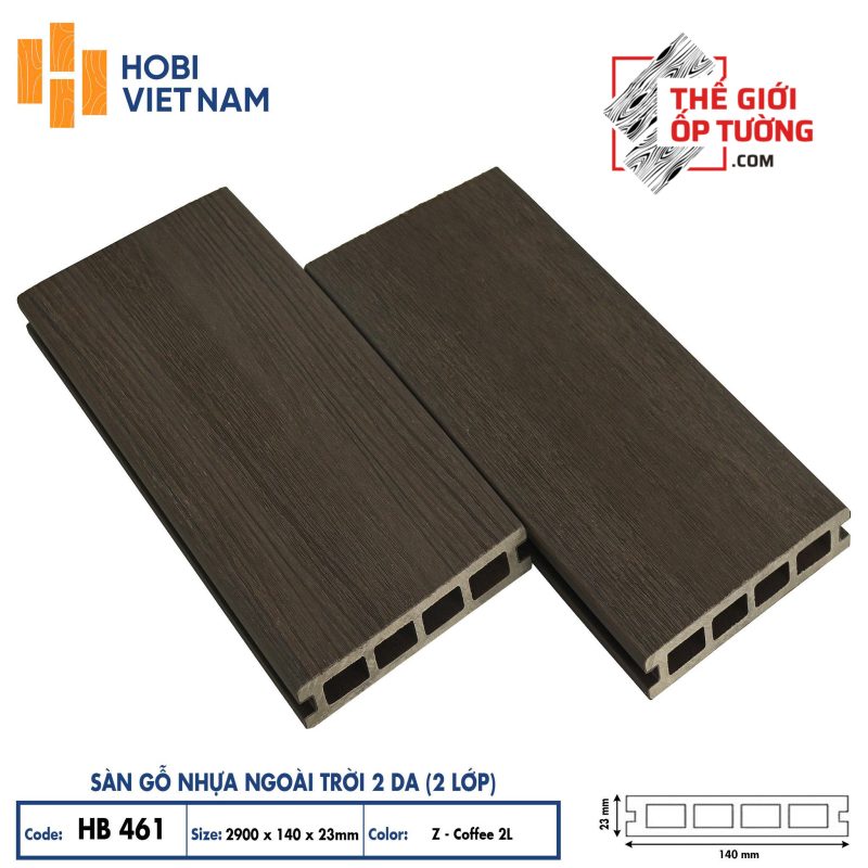 Sàn gỗ nhựa ngoài trời 2 da cao cấp HOBI - sàn lỗ chữ nhật
