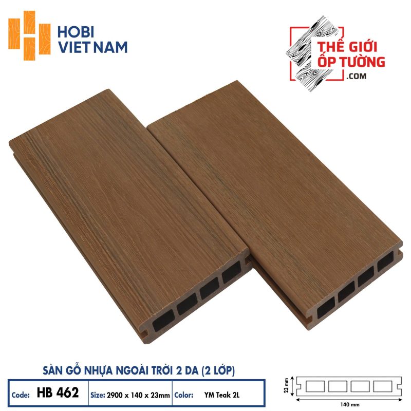Sàn gỗ nhựa ngoài trời 2 da cao cấp HOBI - sàn lỗ chữ nhật