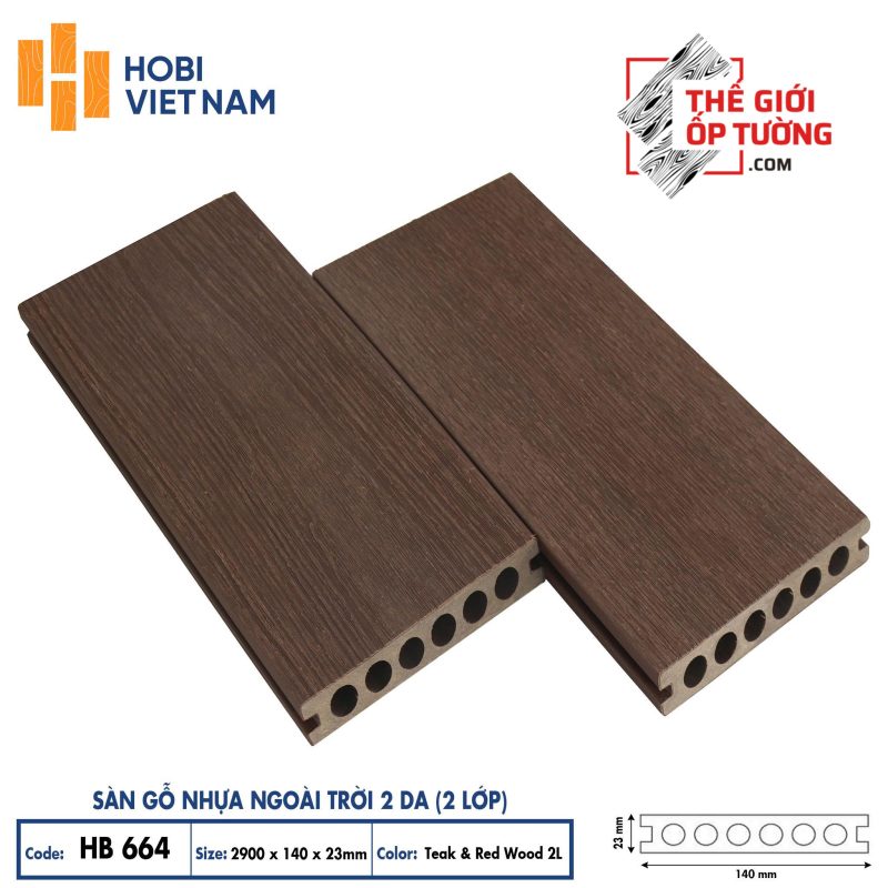 Sàn gỗ nhựa ngoài trời 2 da cao cấp HOBI - sàn lỗ tròn