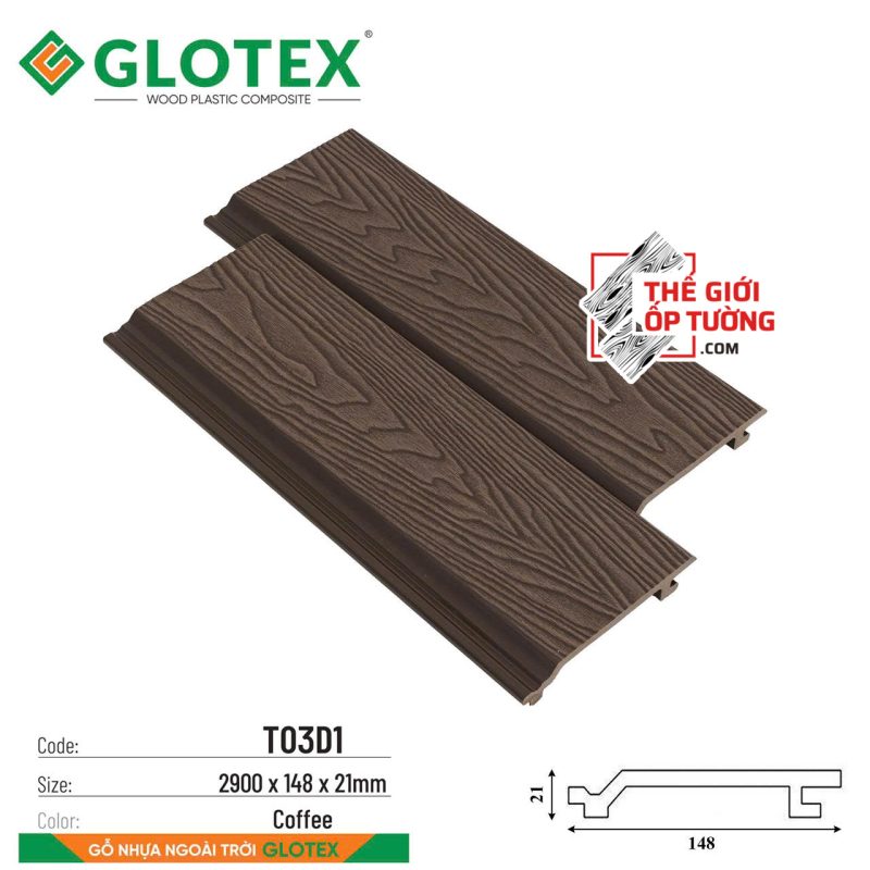 Tấm Ốp Gỗ Nhựa Ngoài Trời Glotex TO3D