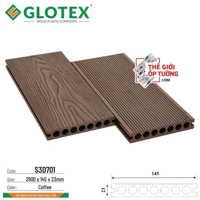 Thanh Ốp Gỗ Nhựa Ngoài Trời Glotex - Thanh đa năng lỗ tròn S3D70