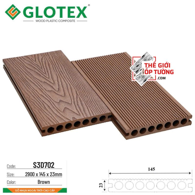 Thanh Ốp Gỗ Nhựa Ngoài Trời Glotex - Thanh đa năng lỗ tròn S3D70