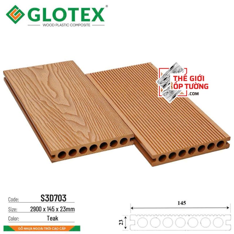 Thanh Ốp Gỗ Nhựa Ngoài Trời Glotex - Thanh đa năng lỗ tròn S3D70