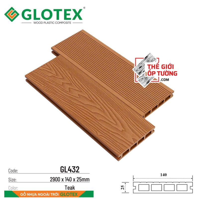 Thanh Ốp Gỗ Nhựa Ngoài Trời Glotex - Thanh đa năng lỗ chữ nhật GL43