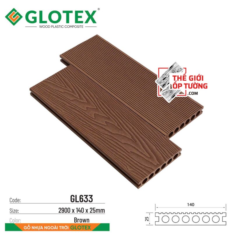 Thanh Ốp Gỗ Nhựa Ngoài Trời Glotex - Thanh đa năng lỗ tròn GL63