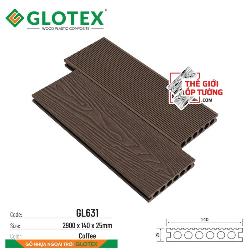 Thanh Ốp Gỗ Nhựa Ngoài Trời Glotex - Thanh đa năng lỗ tròn GL63