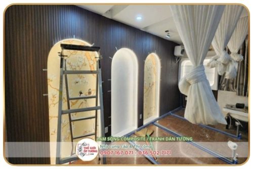 Hoàn thiện ốp tường lam sóng, tranh dán tường, sàn gỗ SPA quận 10