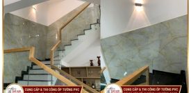 Thi công ốp tường cầu thang lamri, vách ốp cầu thang đẹp quận 12 TPHCM