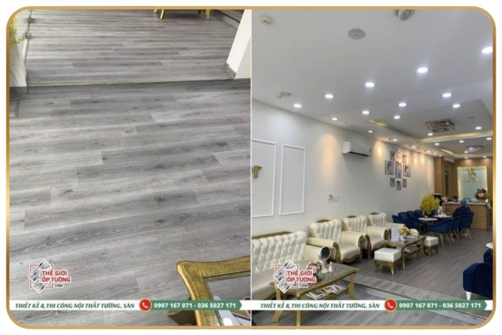 Thi công ốp tường PVC, Sàn nhựa gỗ hèm khóa cho trung tâm nha khoa quận 10 HCM