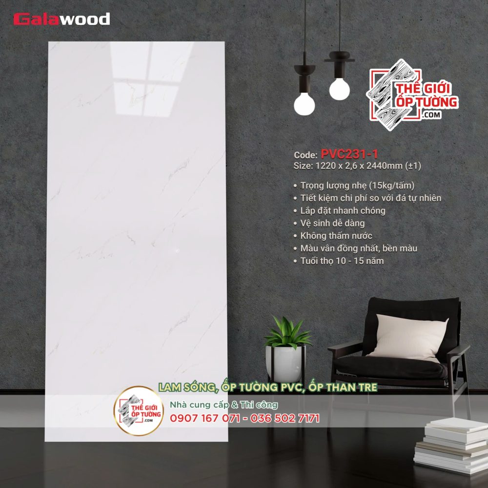 Tấm ốp tường PVC nhựa vân đá Galawood 231