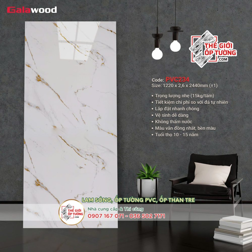 Tấm ốp tường PVC nhựa vân đá Galawood 234
