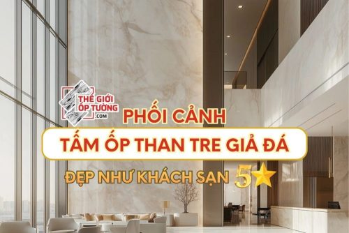 Phối cảnh tấm ốp than tre giả đá đẹp như khách sạn 5 sao