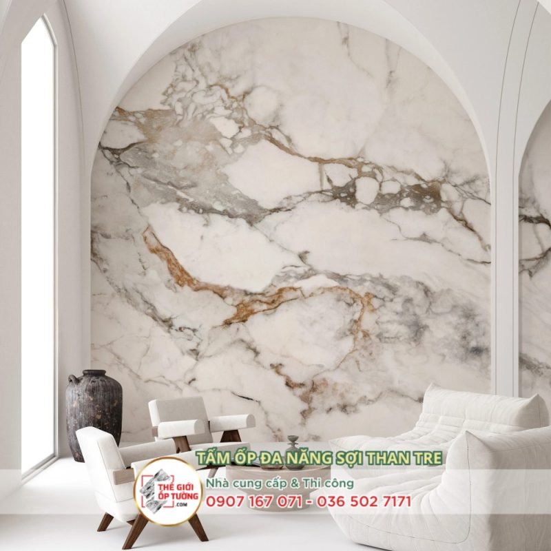 Phối cảnh tấm ốp than tre giả đá đẹp như khách sạn 5 sao