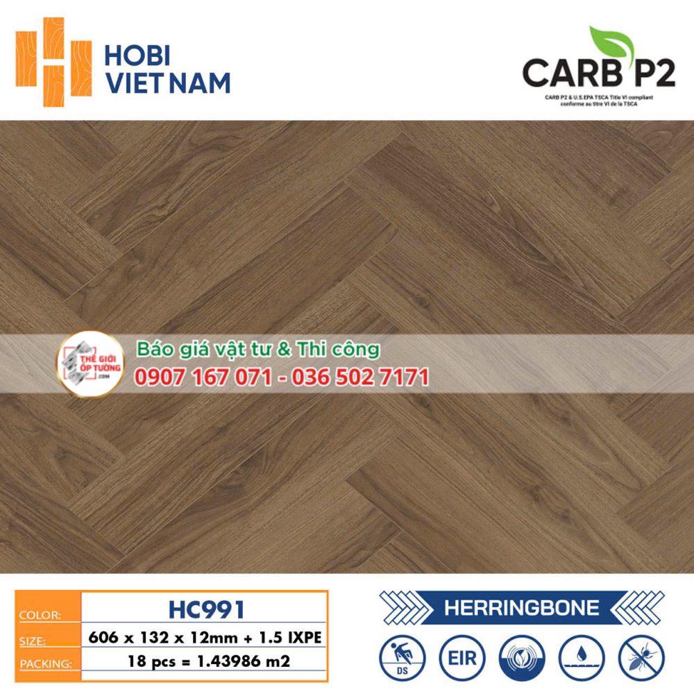 Sàn Gỗ Xương Cá HOBI 12mm chuẩn phát thải CARB P2 991