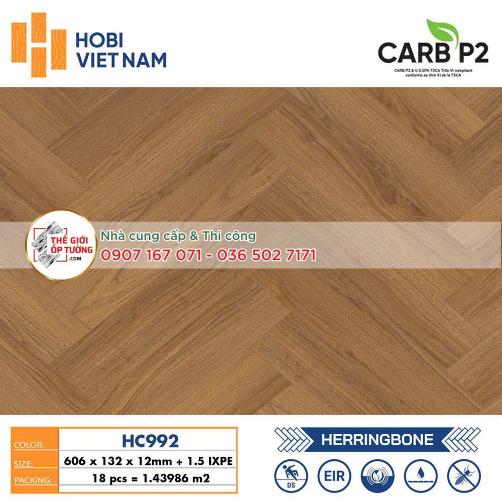 Sàn Gỗ Xương Cá HOBI 12mm chuẩn phát thải CARB P2 992