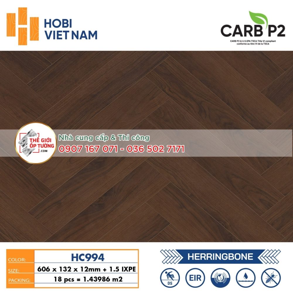 Sàn Gỗ Xương Cá HOBI 12mm chuẩn phát thải CARB P2 994