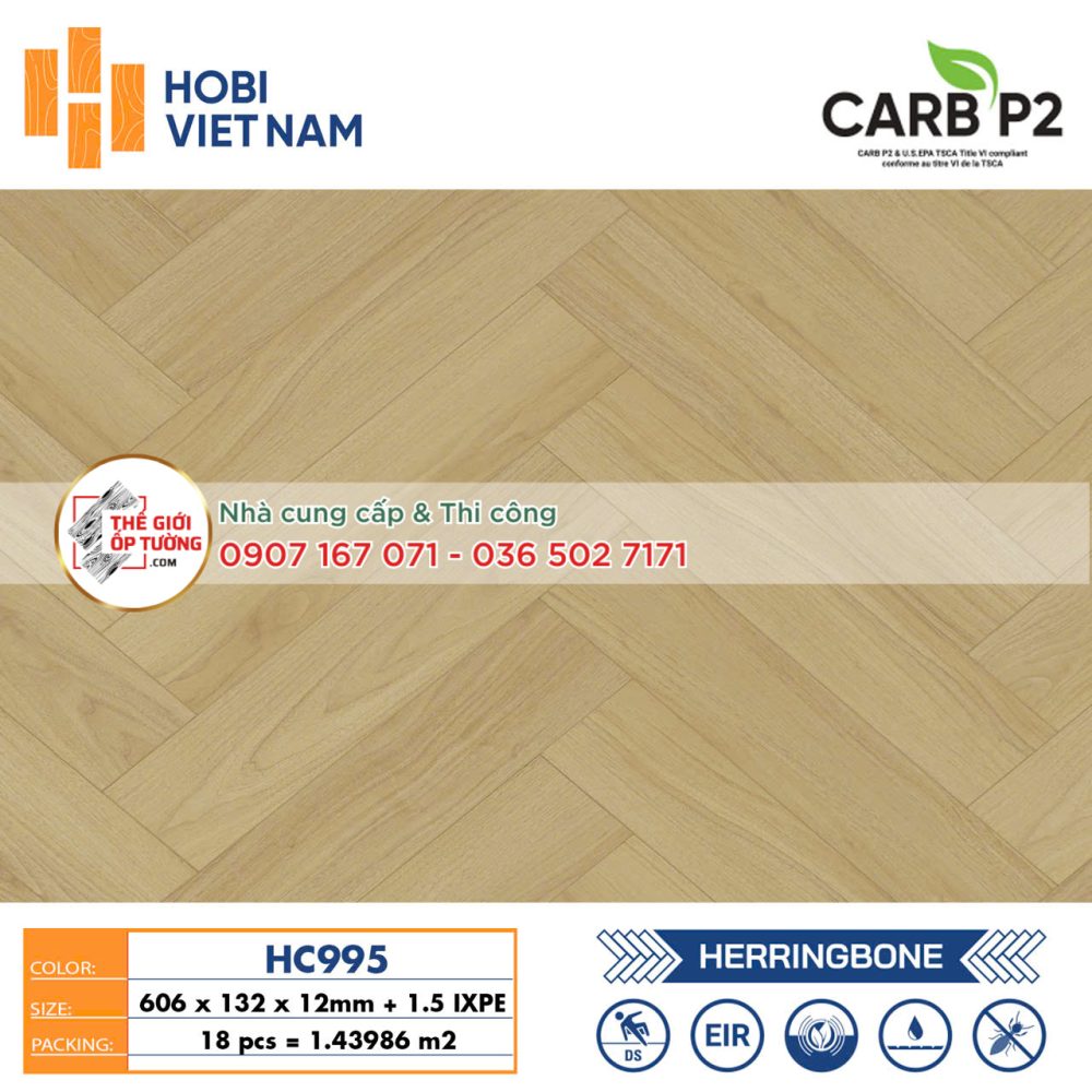 Sàn Gỗ Xương Cá HOBI 12mm chuẩn phát thải CARB P2 995