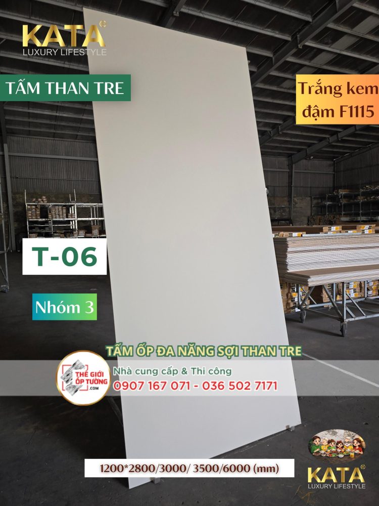 Tấm Ốp Tường Than Tre KATA trắng kem 06