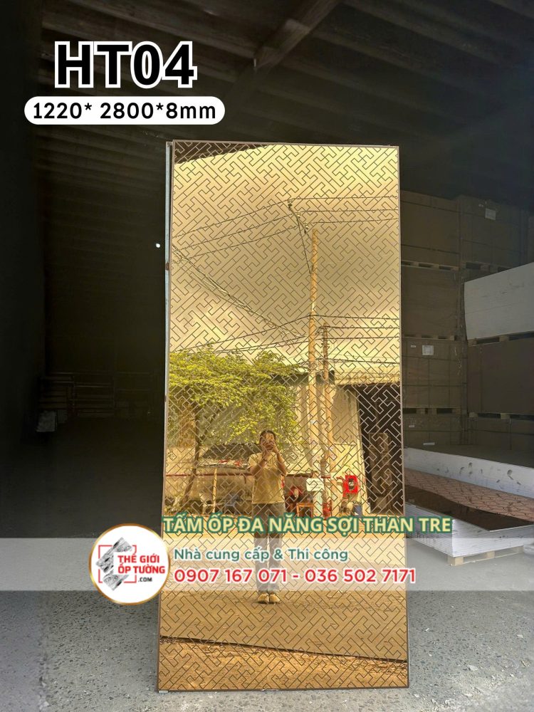 Tấm ốp tường than tre cao cấp gương vàng 04
