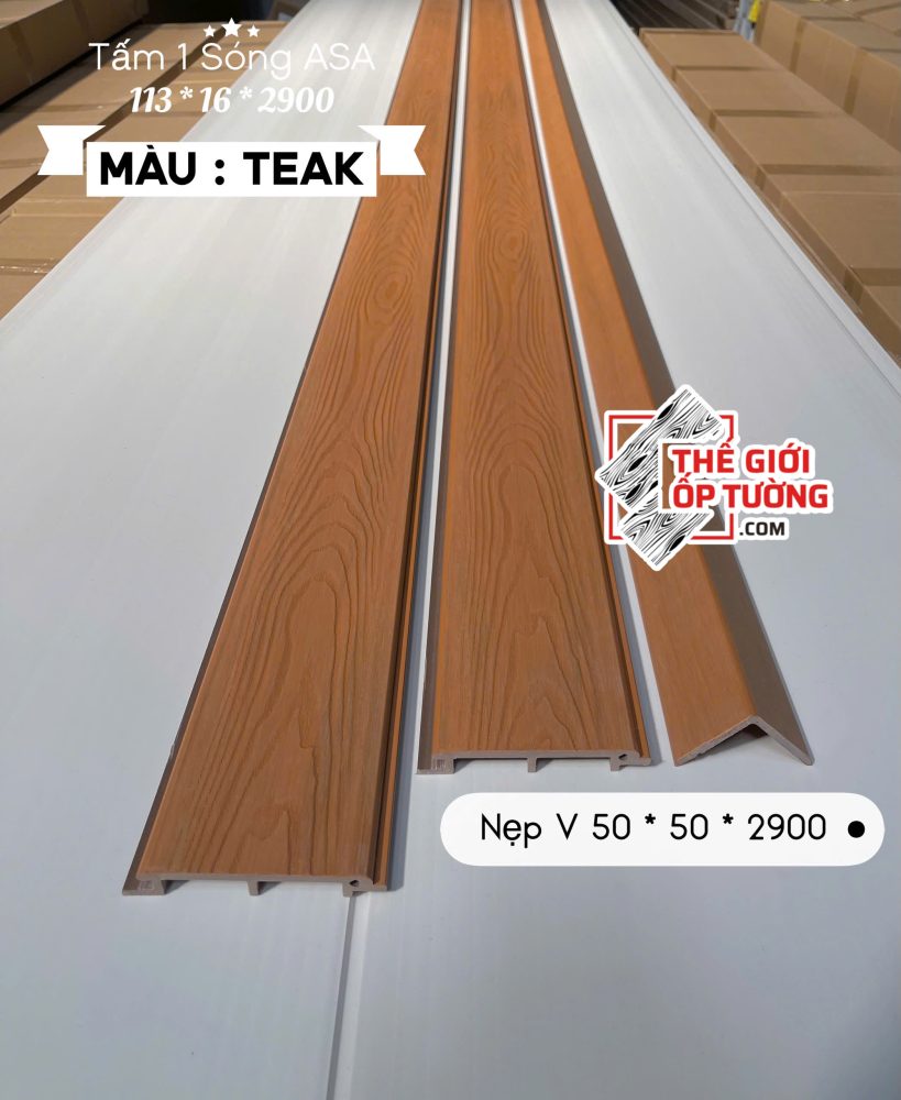 Tấm Ốp Gỗ Nhựa Ngoài Trời ASA teak 1 sóng
