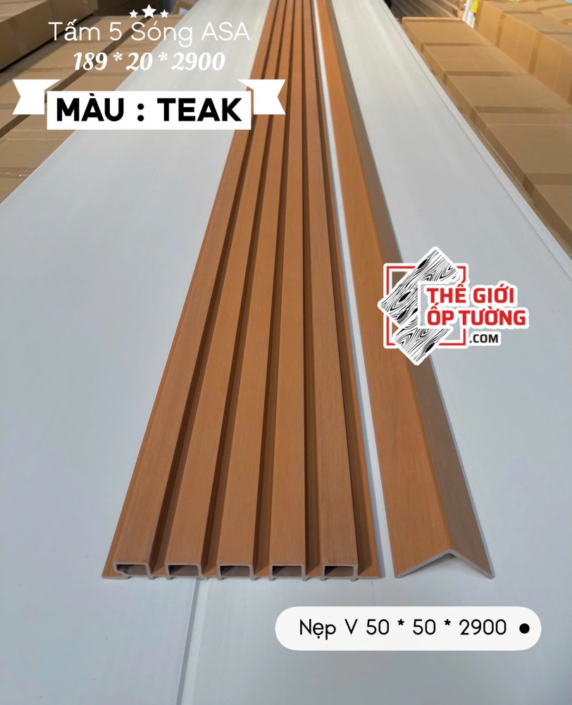 Tấm Ốp Gỗ Nhựa Ngoài Trời ASA teak 5 sóng