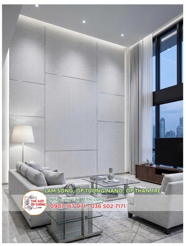 Tấm PVC phim than tre màu trắng, xám hiện đại
