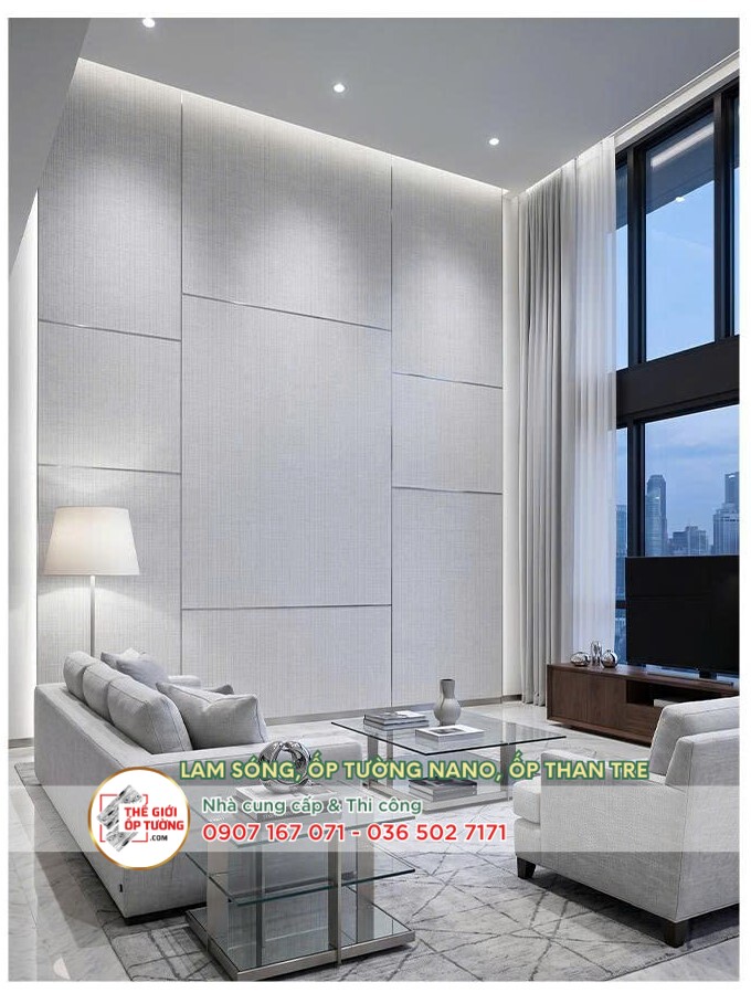 Tấm PVC phim than tre màu trắng, xám hiện đại